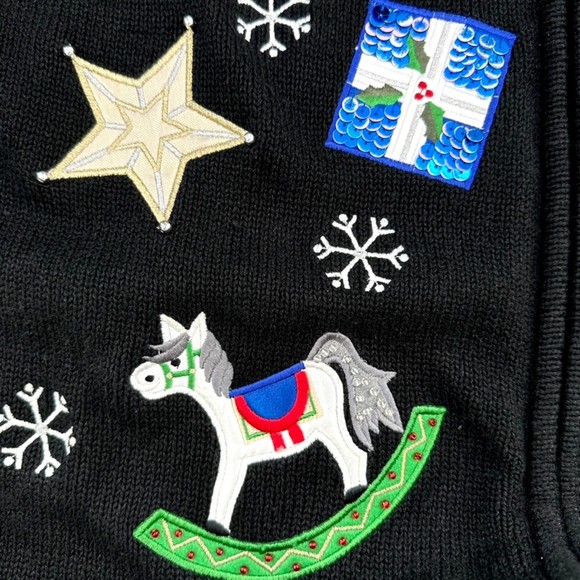 Vintage Bechamel Petites Sequenced Christmas Zippered Sweater Black Size PM - Picture 6 of 11